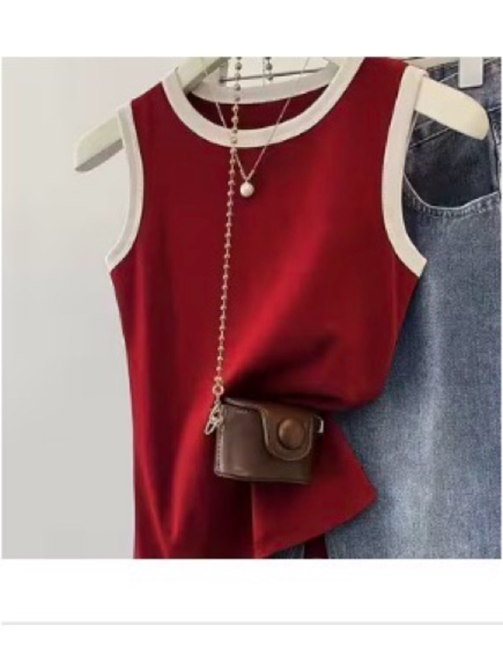 Sleeveless Red Tank with White Trim - Women's Casual Top